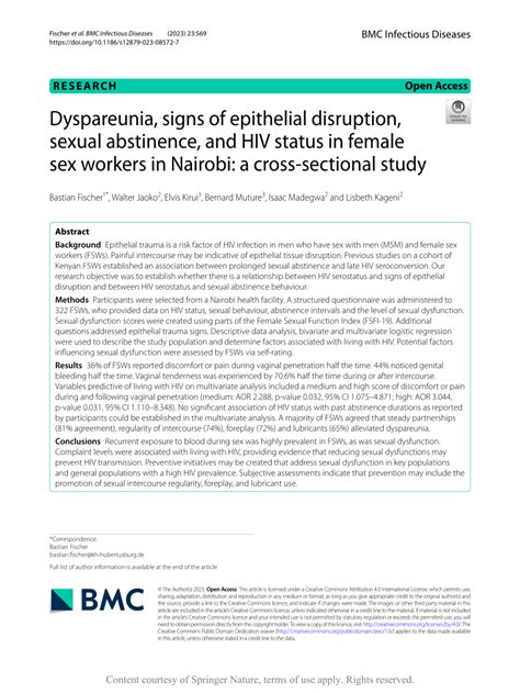 Pdf Dyspareunia Signs Of Epithelial Disruption Sexual Abstinence And Hiv Status In Female