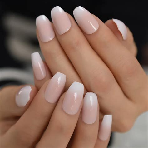 Pearl Shine Glossy Fake Nails Shimmer White Square Ombre French Nail