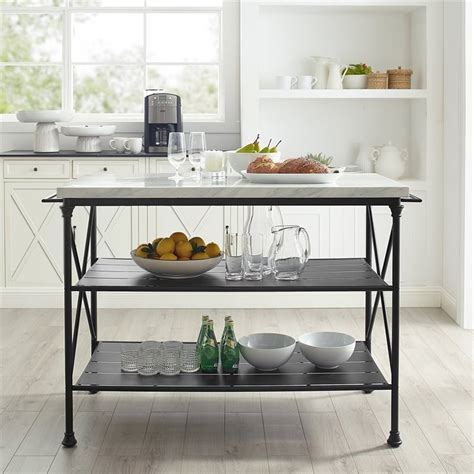 Crosley Madeleine Faux Marble Top Kitchen Island In Matte Black