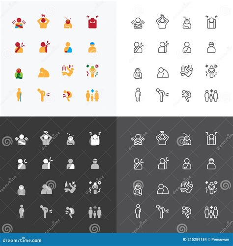 Sick Man Silhouette Poses Set Of Diseases Icons Vector Illustration