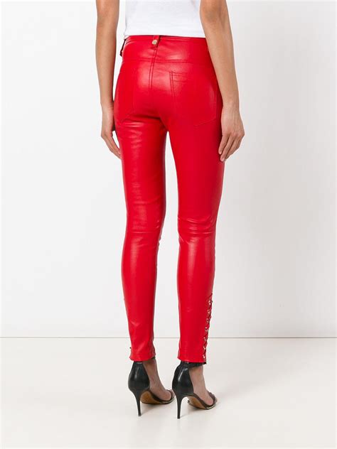 Manokhi Lace Up High Shine Pants In Red Lyst