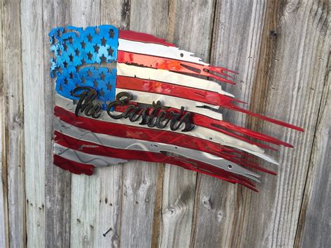 Tattered And Torn American Flag With Second Layer Name Advanced Metal Art