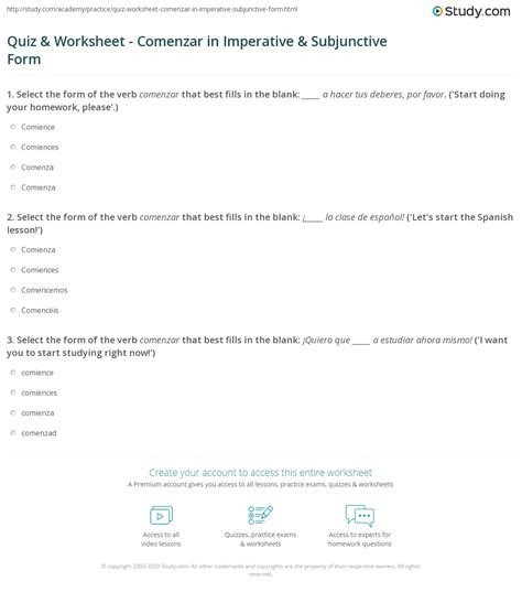Quiz And Worksheet Comenzar In Imperative And Subjunctive Form