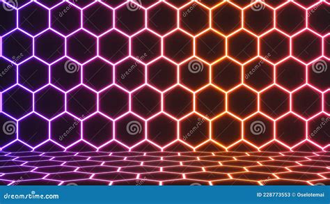 Hexagon Shape Background Illustration With Neon Lighthexagon Shaped