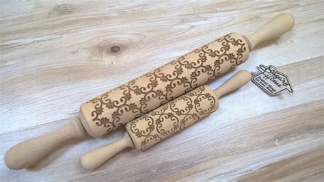 Wooden Rolling Pin Laser Engraved Tracery Pattern Embossing Etsy