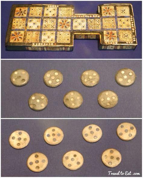 After throwing the dices a single piece is moved by that amount of squares. Ancient Board Games. British Museum - Travel To Eat