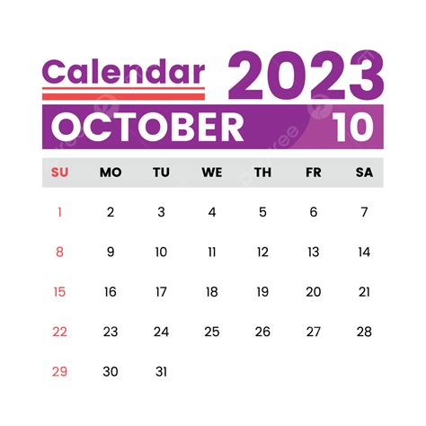 Diseño De Calendario Mensual De Octubre Fondo Transparente Png
