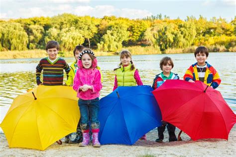 Kids With Umbrellas Stock Image Image Of Group Happy 27401709