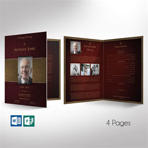 Dont panic , printable and downloadable free microsoft publisher book template awesome 8 page booklet we have. Royal Maroon Funeral Program Word Publisher Large Template ...