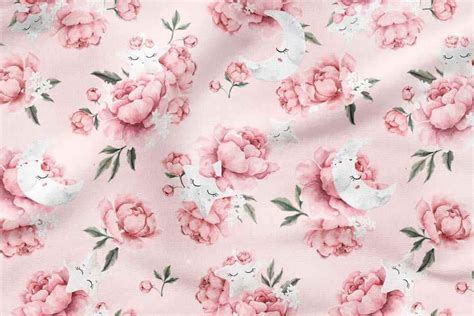 Peonies Pink Flower Cotton Fabric Floral Modern Nursery Etsy