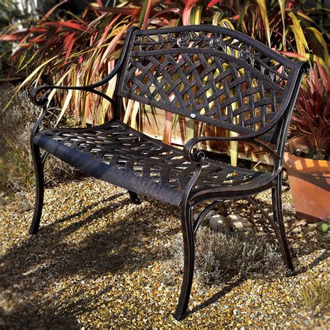 Lazy Susan Rose Metal Garden Bench 2 Seater In Antique Bronze