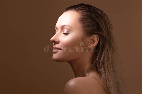 Tanned Sweet Girl With Clear Glowing Skin Health And Skin Care Stock Image Image Of Care