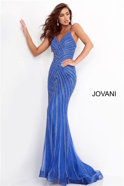 Jovani 03095 Gold Embellished V Neck Fitted Prom Dress