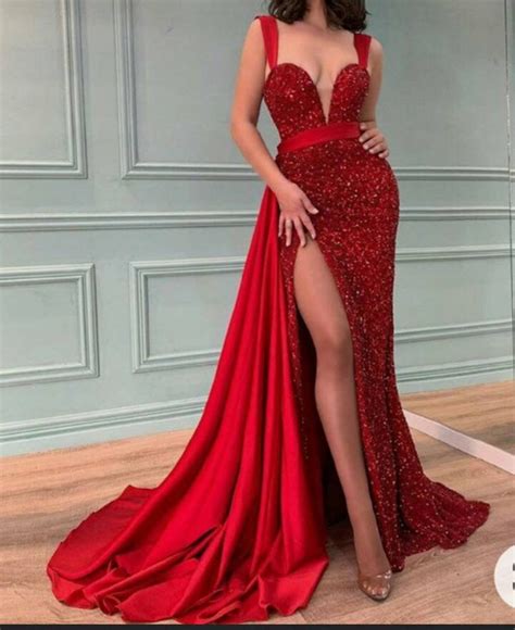 Red Sequence Prom Dress Shimmery Dresses Bridal Dresses Etsy