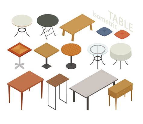 Set Of Isometric Furniture In Various Table Styles 667078 Vector Art
