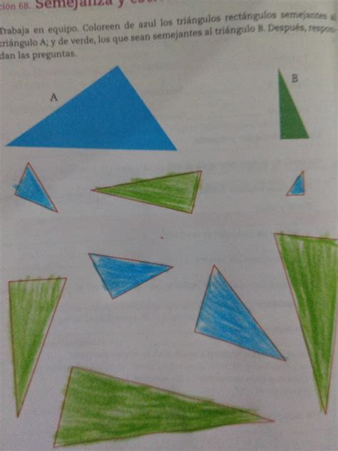 colorea de azul los triángulos equiláteros de amarillos los triángulos isósceles y de verde los