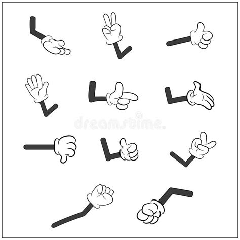 Image Of Cartoon Human Gloves Hand With Arm Gesture Set Vector