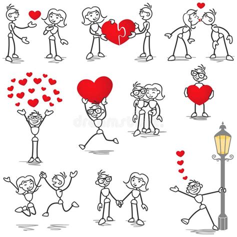 Stickman Stick Figure In Love Couple Heart Kiss Stock Vector Image