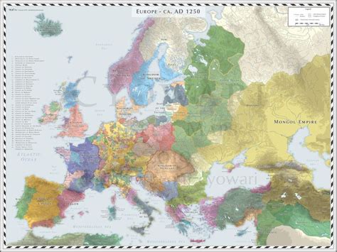 Europe Detailed AD 1250 6637x4983 OC MapPorn Исторические