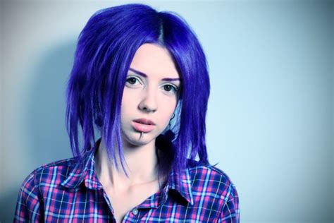 Portrait Of A Punk Girl With Purple Hair Blue City Mediations