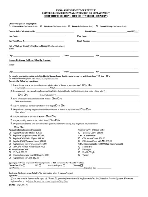 Drivers License Renewal Extension Or Replacement Kansas Fill Out