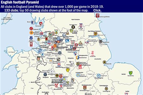 (level 16 • 12 grounds) cambridgeshire county league division 3c. England (including Wales) - map of all football clubs drawing above 1 K per game (2018-19 ...