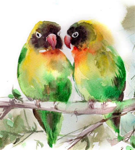 Lovebirds Fine Art Print Love Birds Couple Watercolor Bright Etsy