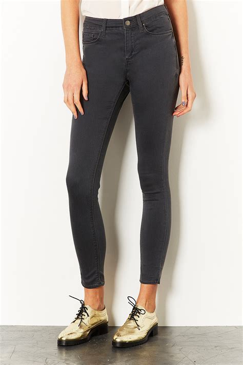 Topshop Moto Grey Supersoft Skinny Leigh Jeans In Gray Lyst