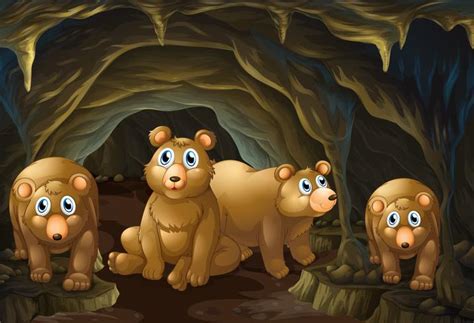 Four Bears Living In The Cave 359057 Vector Art At Vecteezy