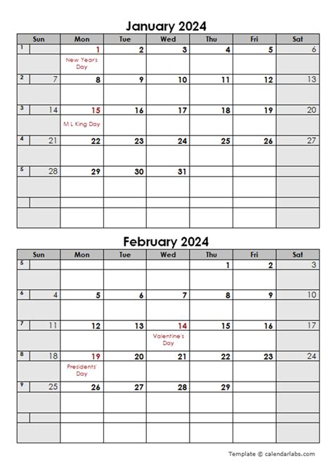 2024 2 Months Calendar Template Free Printable Templates