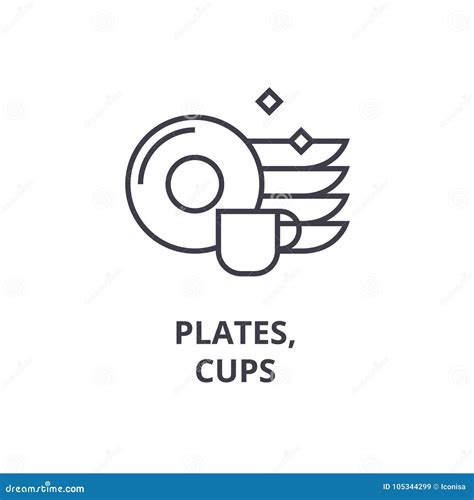 Plates Cups Line Icon Outline Sign Linear Symbol Vector Flat