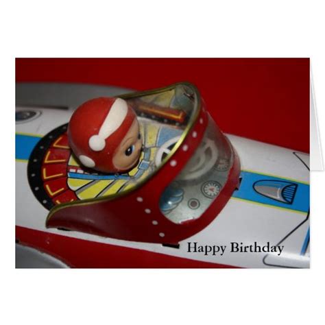Tin Toy Rocketspace Ship Birthday Wishes Card Zazzle