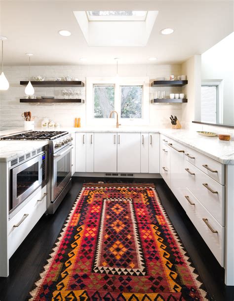 Place a large rug under the table. Baroque aztec rug in Kitchen Contemporary with Kitchen Rug ...