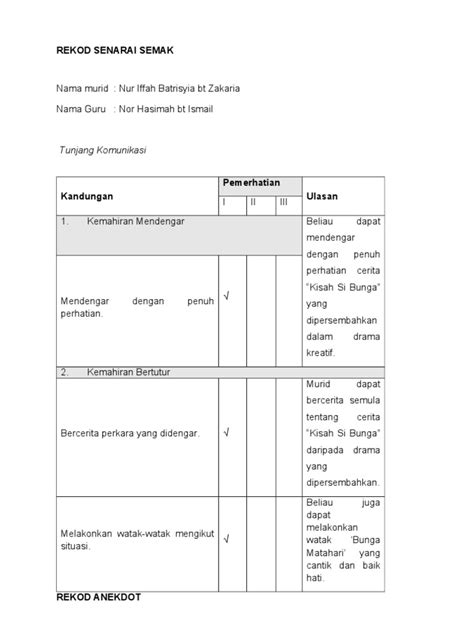 Blog contoh rancangan pengajaran harian untuk prasekolah dan tadika terkini 2020 pada kali ini sekali lagi akan menunjukkan satu contoh ra. rekod penilaian prasekolah