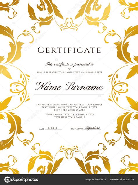 Plantilla Certificado Borde Dorado Diseño Editable Para Diploma
