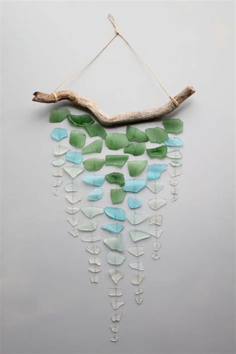Sea Glass And Driftwood Mobile Ombre Etsy Driftwood Mobile Sea Glass Driftwood