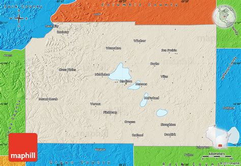 Shaded Relief Map Of Dane County Political Outside