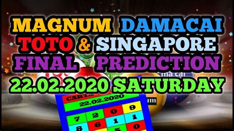 Sports toto malaysia includes games like toto 4d, toto 4d jackpot, supreme toto 6/58, power toto 6/55, star toto 6/50, toto 5d, toto 6d and others. MAGNUM TOTO DAMACAI SINGAPORE 4D PREDICTION & 4D CHART ...