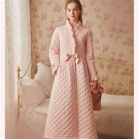 Winter Robe Sleepwear Ladies Cotton Long Robe Women Vintage Sleepwear