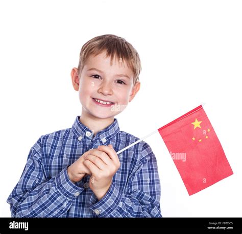 Little Boy With Chinese Flag Stock Photo Alamy