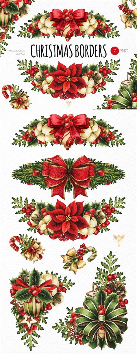 Christmas Borders With Bows Holly And Mists On Them In Various Styles