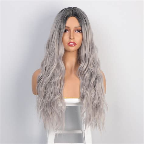 Heat Resistant Synthetic Fiber Cosplay Curly Long Wavy Ombre Gray Body
