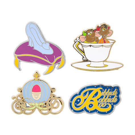 Disney 4 Pin Set Cinderella Icons Glass Slipper Carriage