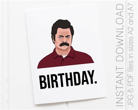 Printable Ron Swanson Birthday Card Parks And Recreation Etsy Uk