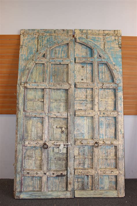 Antique Indian Distressed Blue Solid Teak Doors Architectural