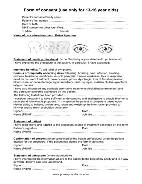 Botox Injection Primary Care Forms
