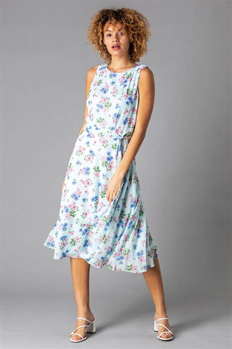 Floral Fit And Flare Midi Dress In Blue Roman Originals Uk