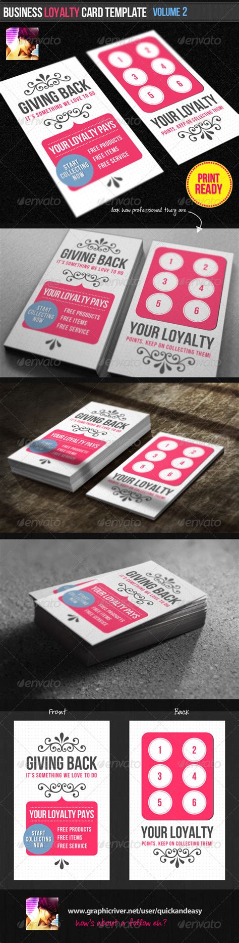 Creative loyalty business card #graphicriver creative loyalty business card comes with a normal colored background, and can be used for almost any kind of company / shop browse our selection of business cards design templates. Business Loyalty Card Template Vol.2 by quickandeasy ...