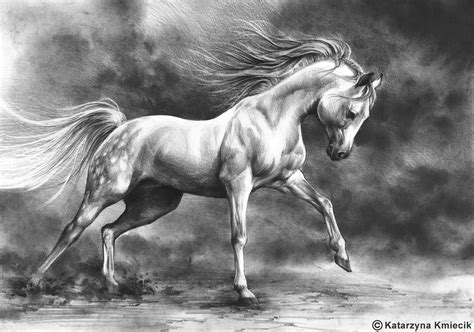 Running Horse Original Drawing White Horse Pencil Drawing