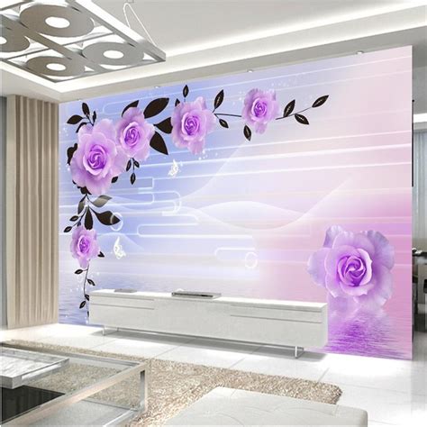 Beibehang Custom 3d Wallpaper Modern Purple Roses Water Study Art Hotel